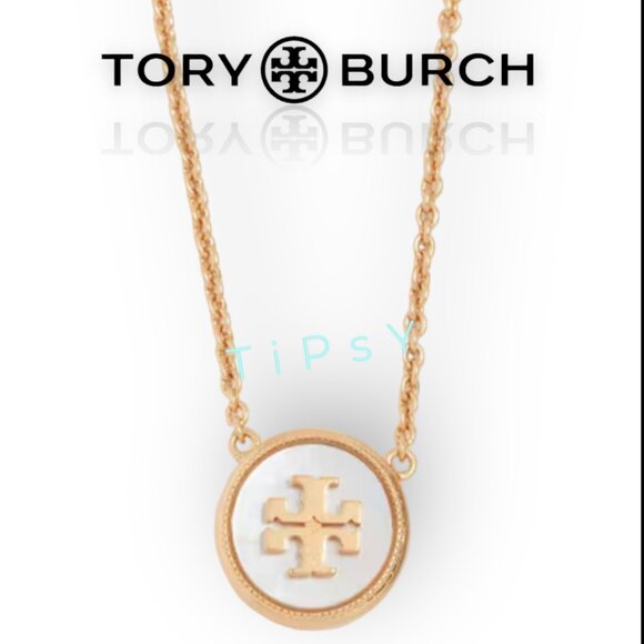 Beautiful Tory Burch Kira Mother of Pearl &amp; Gold Pendant Necklace - Picture 1 of 4